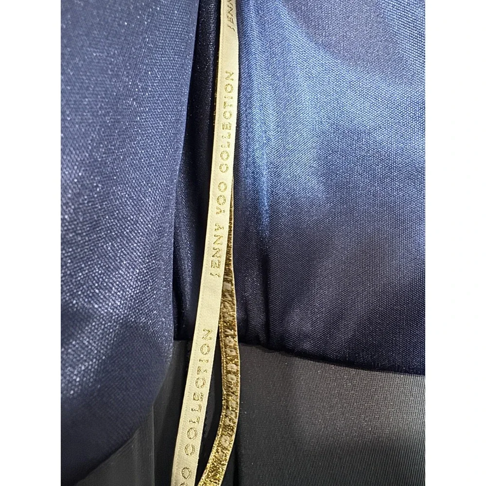 Jenny Yoo Velvet‎ Plunge Gown Womens Sz 0 Navy Blue Formal Maxi Bridesmaid Dress